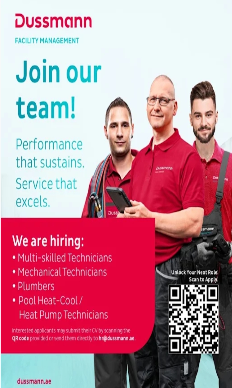 Dussmann Gulf Careers 2026 : Multi skilled Technicians,  Mechanical Technicians, plumbers and pool Technicians in UAE